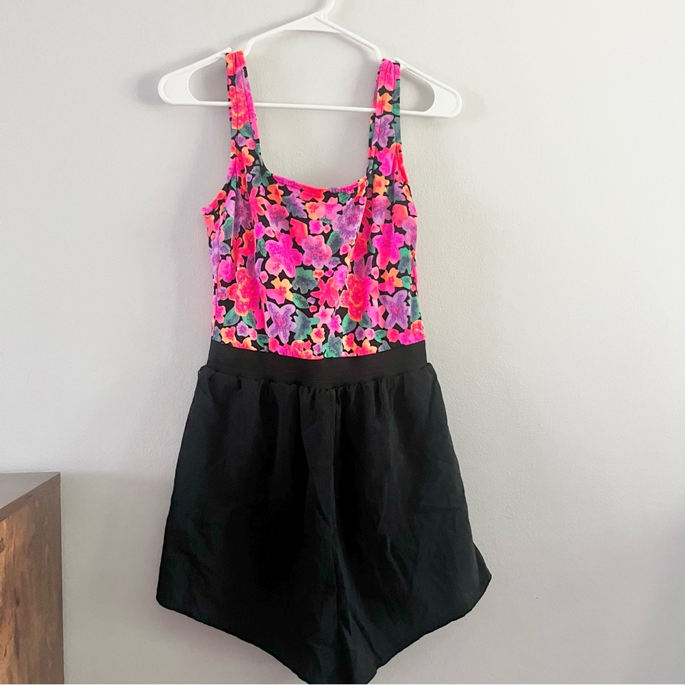 Vintage Palisades Beach Club One Piece Shorts Swimsuit Made in USA Pink 38 M/L